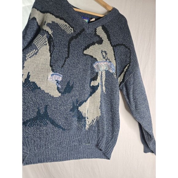 Fine Line Womens Vintage Knit Sweater 80s- Parasailing embroidery Detail- Size L - Picture 8 of 10